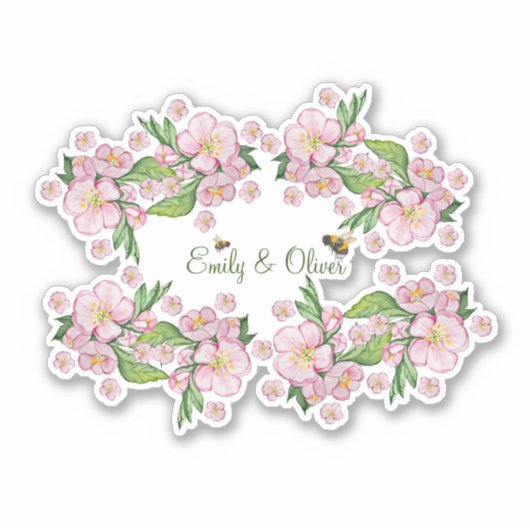 素晴らしい水色のリンゴの木の花とbее シール (正面)