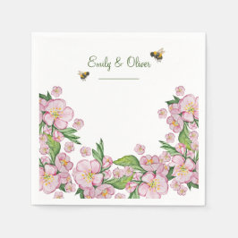 素晴らしい水色のリンゴの木の花とbее スタンダードカクテルナプキン