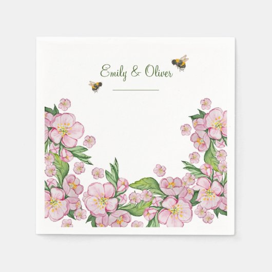 素晴らしい水色のリンゴの木の花とbее スタンダードカクテルナプキン (正面)