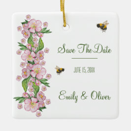 素晴らしい水色のリンゴの木の花とbее セラミックオーナメント