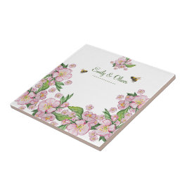 素晴らしい水色のリンゴの木の花とbее タイル