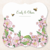 素晴らしい水色のリンゴの木の花とbее ペーパーコースター (正面)