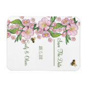 素晴らしい水色のリンゴの木の花とbее マグネット (横)