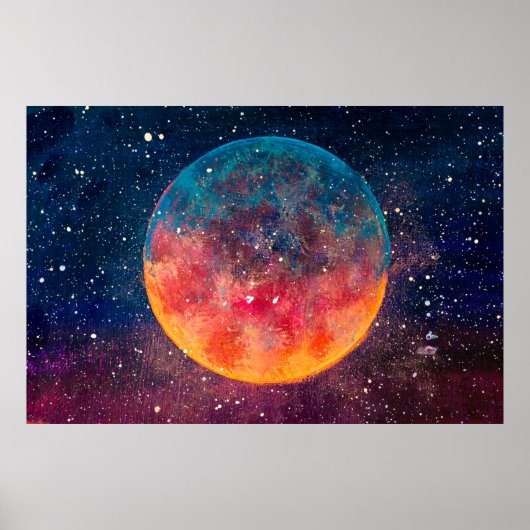 素晴らしい油絵の美しい大きな惑星の月a ポスター (正面)