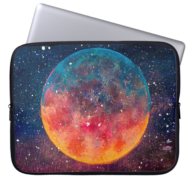 素晴らしい油絵の美しい大きな惑星の月a ラップトップスリーブ (正面)