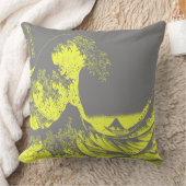 素晴らしい波の黄色及び灰色の枕 クッション (ブランケット)