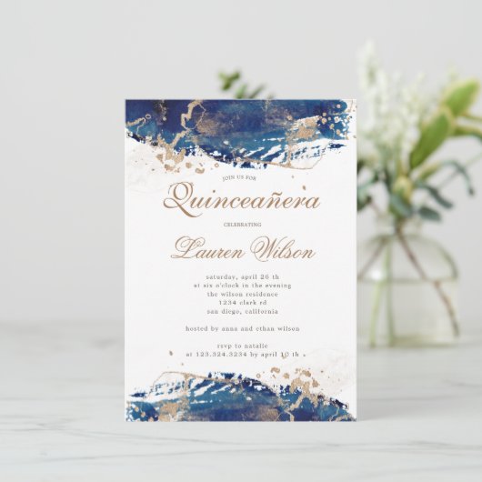 素晴らしい海軍金ゴールド波キンセアニェラ招待状 招待状 (スタンド正面)