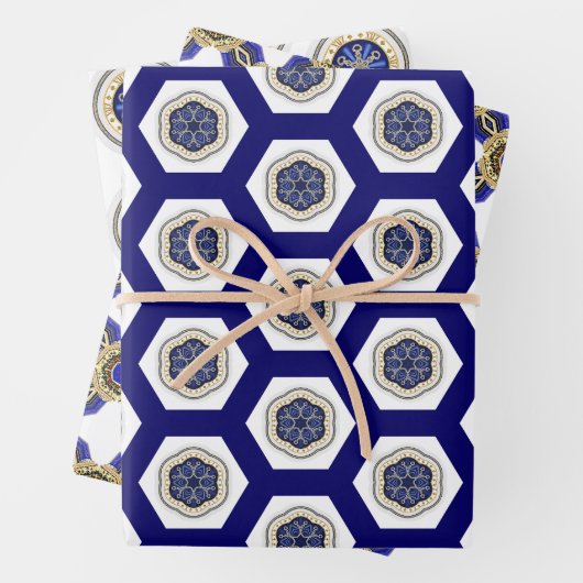 素晴らしい海軍風の白と金 ラッピングペーパーシート (インサイチュ)