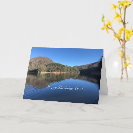 素晴らしい湖の風景、息子、誕生日カード。 カード (黄色い花)