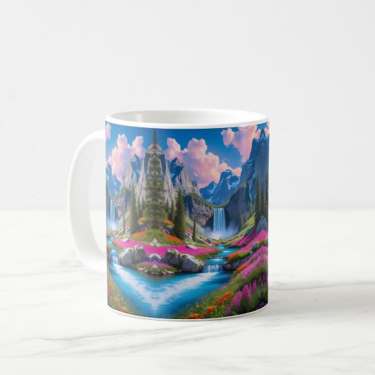 素晴らしい滝と川の風景 コーヒーマグカップ (正面左)