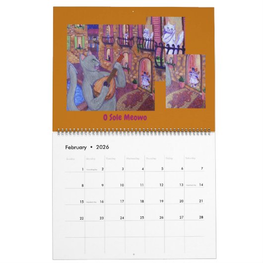 素晴らしい猫科の動物2026年漫画の猫 カレンダー (2月 2026)