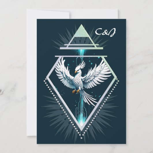 素晴らしい白いファンタジーフェニックス。 招待状 (裏面)