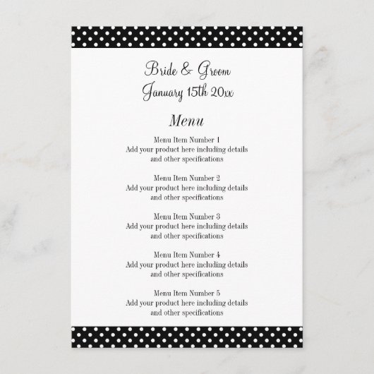 素晴らしい白黒水玉模様結婚のメニュー メニュー (正面)