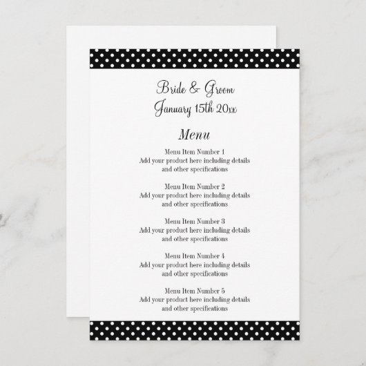 素晴らしい白黒水玉模様結婚のメニュー メニュー (正面/裏面)