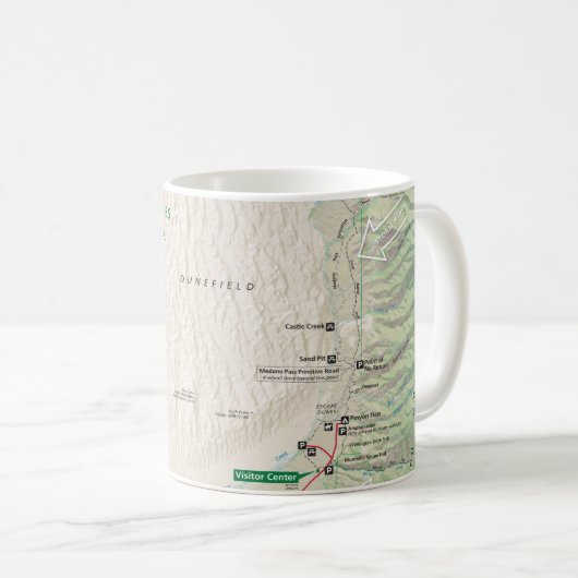 素晴らしい砂丘(コロラド州)はマグの地図を描きます コーヒーマグカップ (正面右)