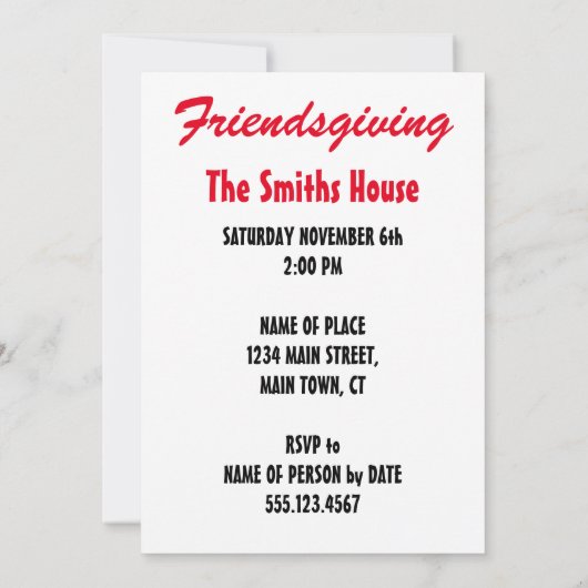 素晴らしい私達がFriendsgivingいかにであるか祝おう 招待状 (裏面)