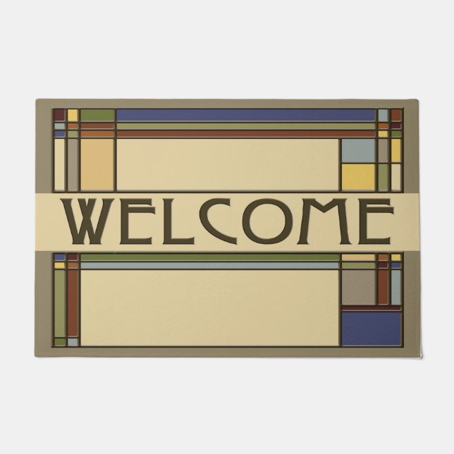素晴らしい秋アーツ&クラフツ幾何学模様 ドアマット (正面)