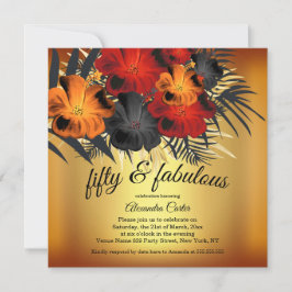 素晴らしい第50金ゴールドレッドオレンジブラックハイビスカスパーティー 招待状