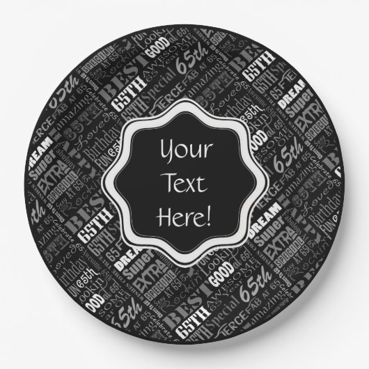 素晴らしい第65誕生会のパーソナライズなモノグラム ペーパープレート (正面)