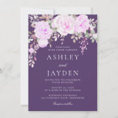 素晴らしい紫と紫のフローラ結婚ズ 招待状 (正面)