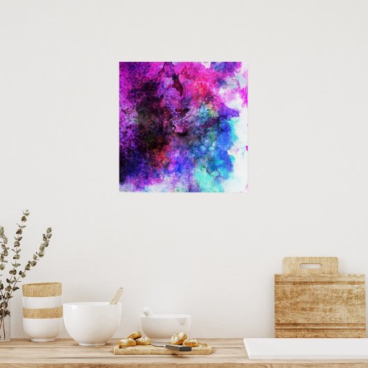 素晴らしい紫色の水彩抽象芸術 ポスター (キッチン)