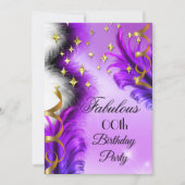素晴らしい紫色の羽の金ゴールド誕生日パーティー 招待状 (正面)