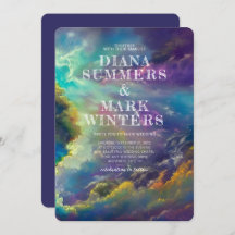 素晴らしい紫色の雲を持つ結婚式招待状
