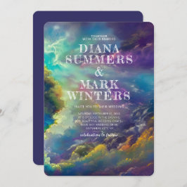 素晴らしい紫色の雲を持つ結婚式招待状 招待状