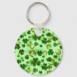素晴らしい緑のクローバー、蹄鉄、良いロック キーホルダー