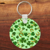 素晴らしい緑のクローバー、蹄鉄、良いロック キーホルダー (正面)