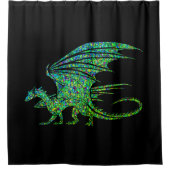素晴らしい緑のモザイクのドラゴンの黒 シャワーカーテン (正面)