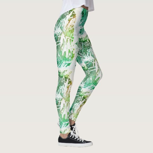 素晴らしい緑のヤシの木の葉のレギンス レギンス (右)