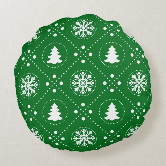 素晴らしい緑の白いクリスマスパターン ラウンドクッション (裏面)