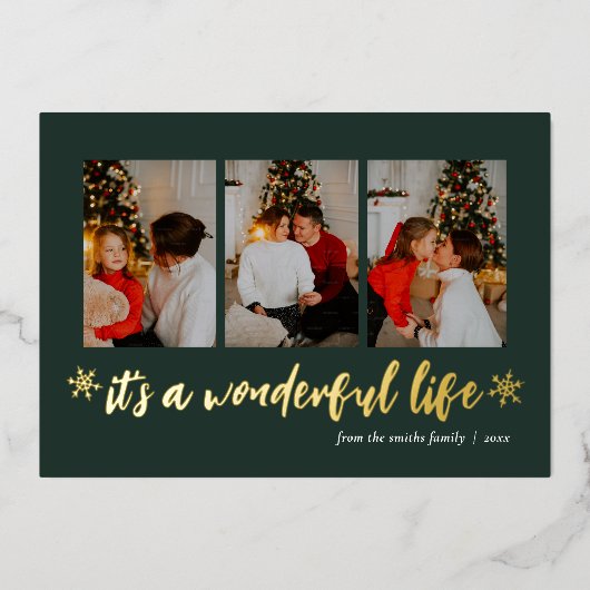 素晴らしい緑の金ゴールドのクリスマスフォト 箔シーズンカード (正面)