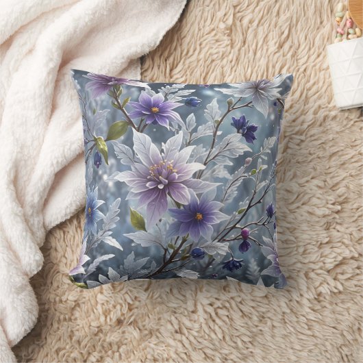 素晴らしい美しい霜の降りたの冬開花 クッション (ブランケット)