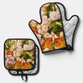 素晴らしい花模様 鍋つかみ&鍋敷きセット (正面/裏面)