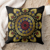 素晴らしい装飾アンティークギリシャ鍵金ゴールドブラック クッション (ブランケット)