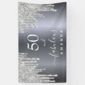 素晴らしい誕生日きらめくグリッター銀 横断幕 (縦)