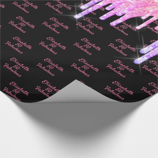 素晴らしい誕生日のバロックピンクのグリッタードリップスの名前 ラッピングペーパー (角)