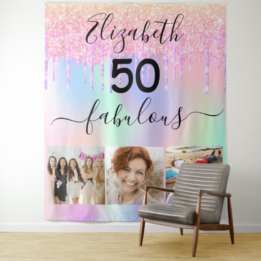素晴らしい誕生日のピンクのホログラフィック写真 タペストリー (インサイチュ)