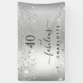 素晴らしい誕生日の銀のグリッターダスト名 横断幕 (縦)