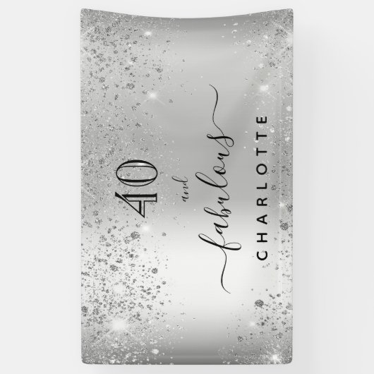 素晴らしい誕生日の銀のグリッターダスト名 横断幕 (縦)