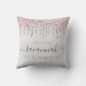 素晴らしい誕生日の銀のグリッタードリップピンクの名前 クッション (裏面)