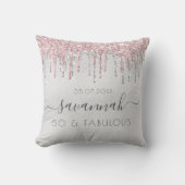 素晴らしい誕生日の銀のグリッタードリップピンクの名前 クッション (正面)