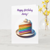 素晴らしい誕生日をする | レインボーケーキ カード (黄色い花)