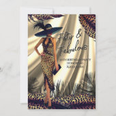 素晴らしい誕生日ウィメンブラック金ゴールドヒョウ羽 招待状 (正面)