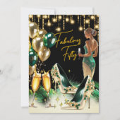 素晴らしい誕生日エメラルドグリーン金ゴールドクリームドレス 招待状 (正面)