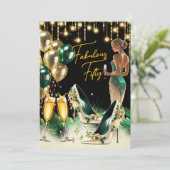 素晴らしい誕生日エメラルドグリーン金ゴールドクリームドレス 招待状 (スタンド正面)