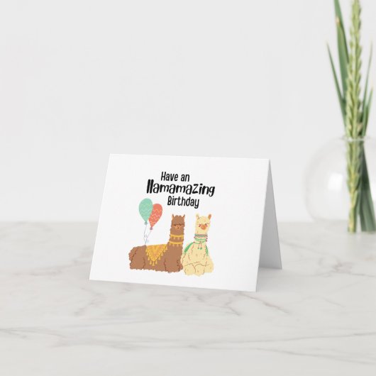 素晴らしい誕生日カードを持っている、ラマの誕生日 カード (正面)