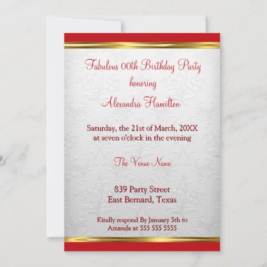 素晴らしい誕生日グラマラスな女性レッドシャンパン 招待状 (裏面)